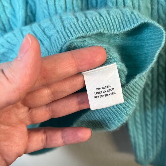 Anne Klein Sport Vintage Womens Cable Knit Cashmere Sweater Turquoise Blue Large - Picture 10 of 11